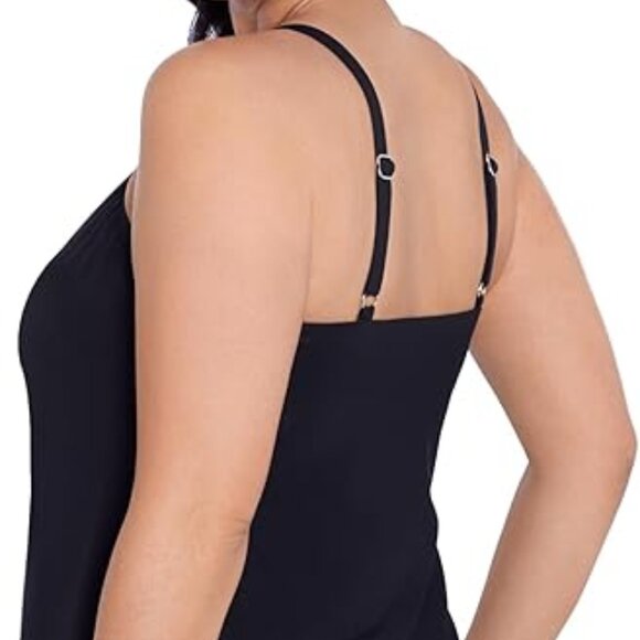 Tankini Top 22W Black Blue Floral V-Neck Built in Shelf Bra Trimshaper Plus Size - Picture 5 of 5